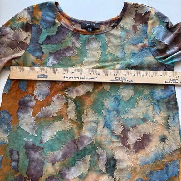Karen Kane Tie Dye Leaf Print Burnout‎ Shirttail Blouse Top Blue Brown Medium - Picture 12 of 14